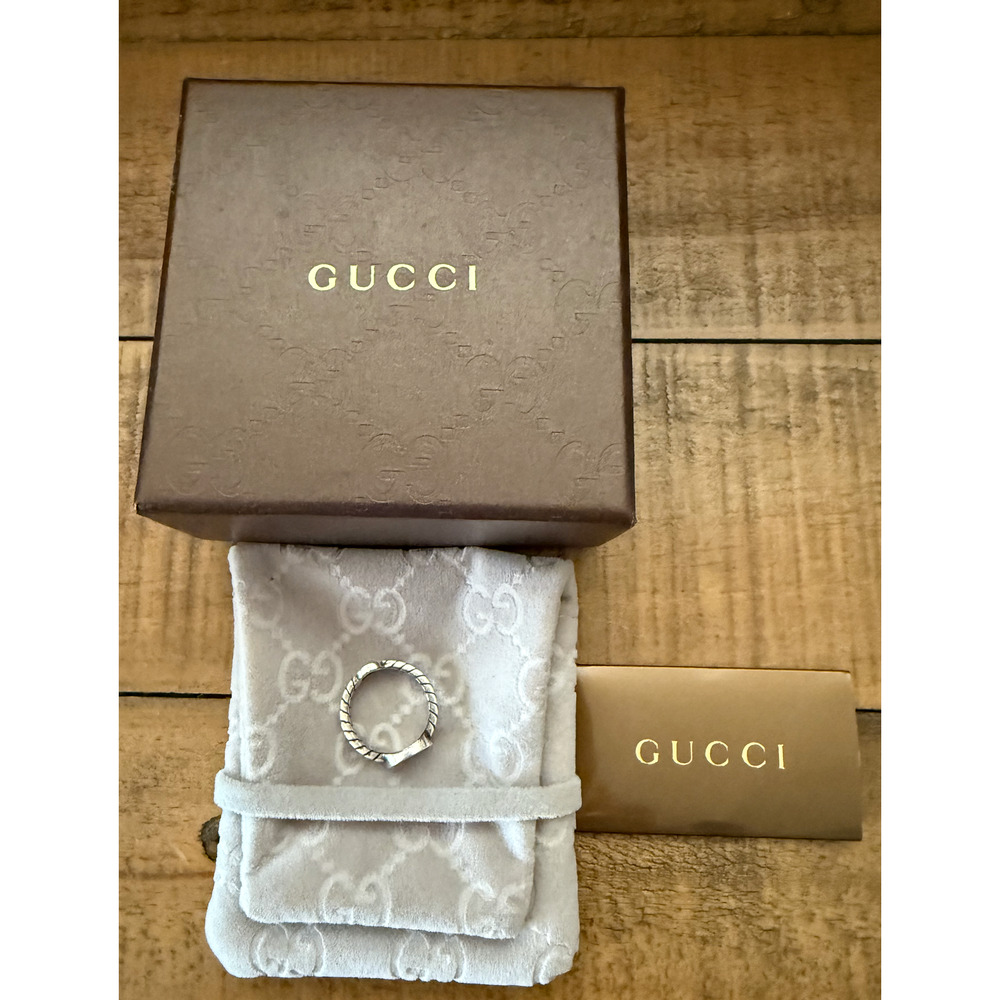 Gucci Ring Silver Interlocking G Logo Band Unisex Size 5 Made In Italy Jewelry - Picture 3 of 6